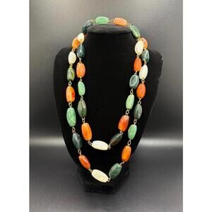 Vintage BOHO "Beggar Bead" Multi Color Semi Precious Stone Necklace